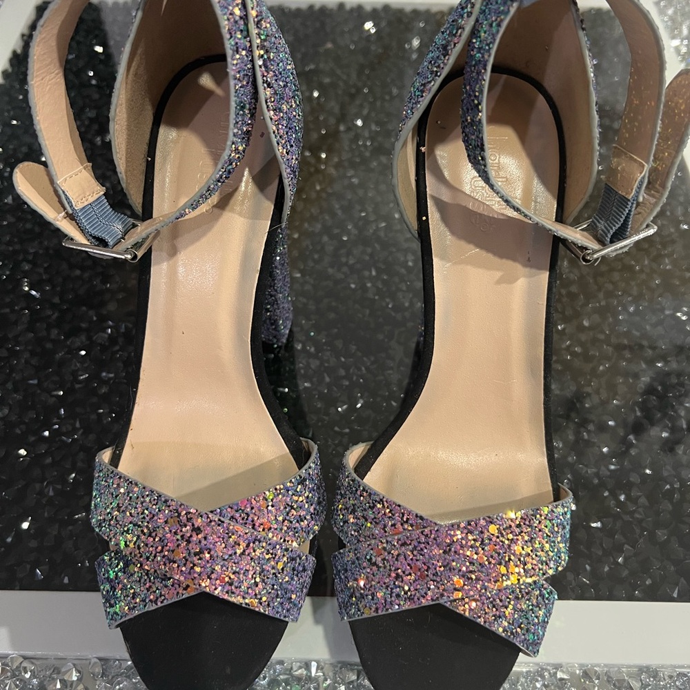 Black Glitter Heels with Ankle Strap
